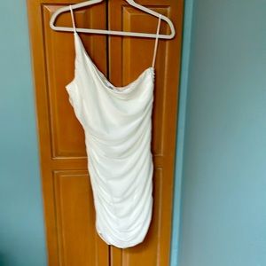 White one shoulder rouched dress—Princess Polly